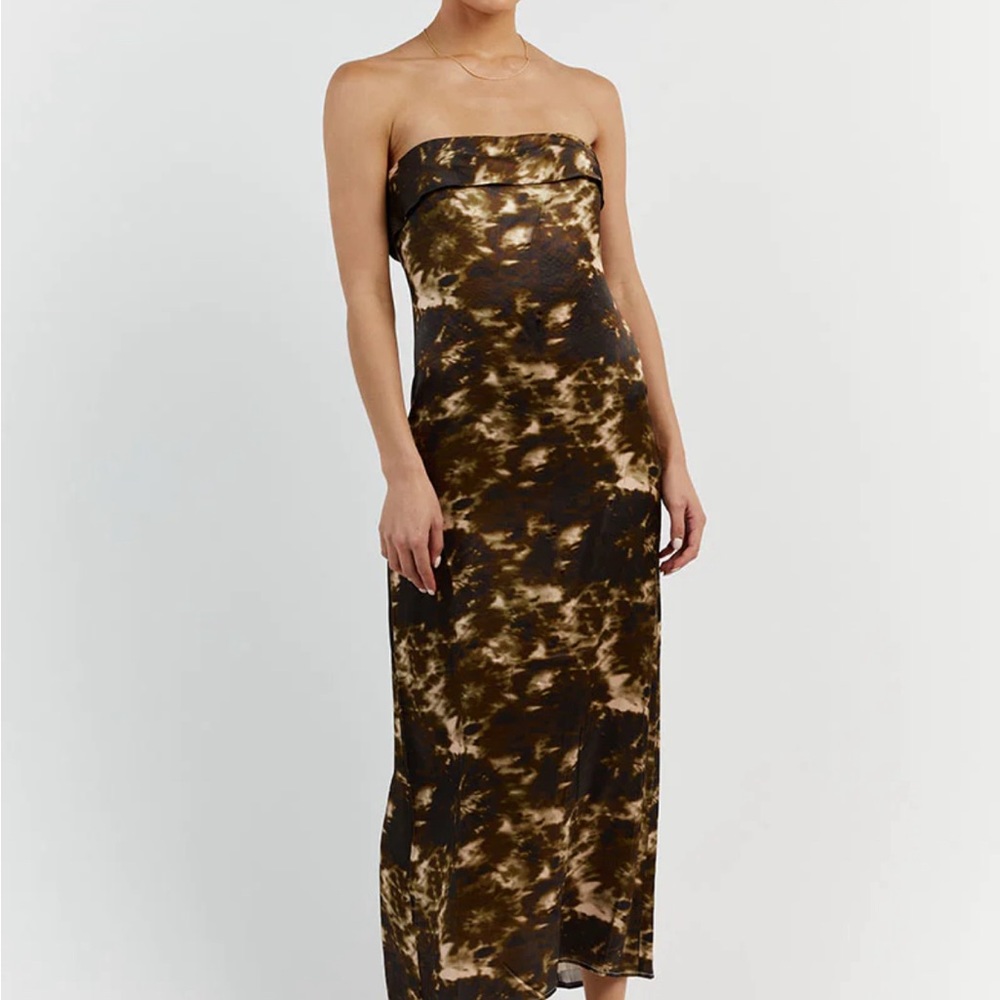 DISSH MASON SATIN TIE DYE STRAPLESS DRESS